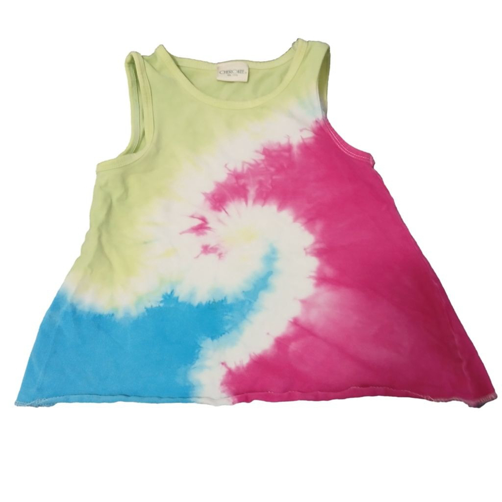 🛍 Girls Cherokee Tank Top Size 2 Green Pink Tie Dye